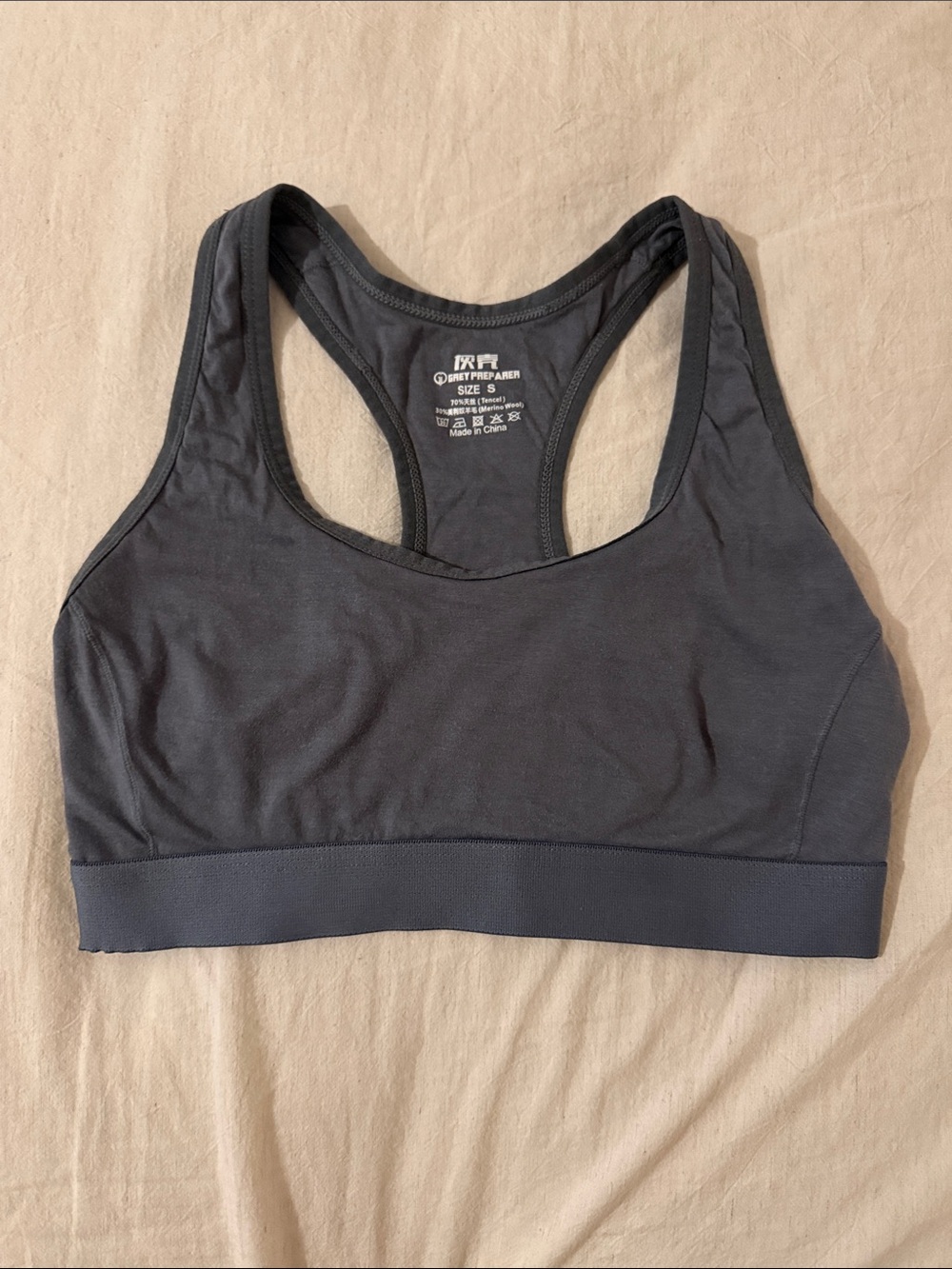 Grey Merino Wool Racerback Sports Bra - Size S